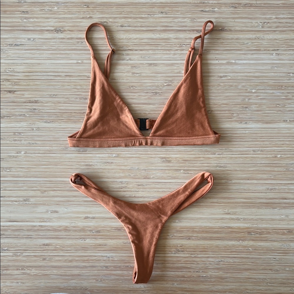 Burnt Orange Minimalist Bikini Set with Triangle Top and High-Cut Bottom